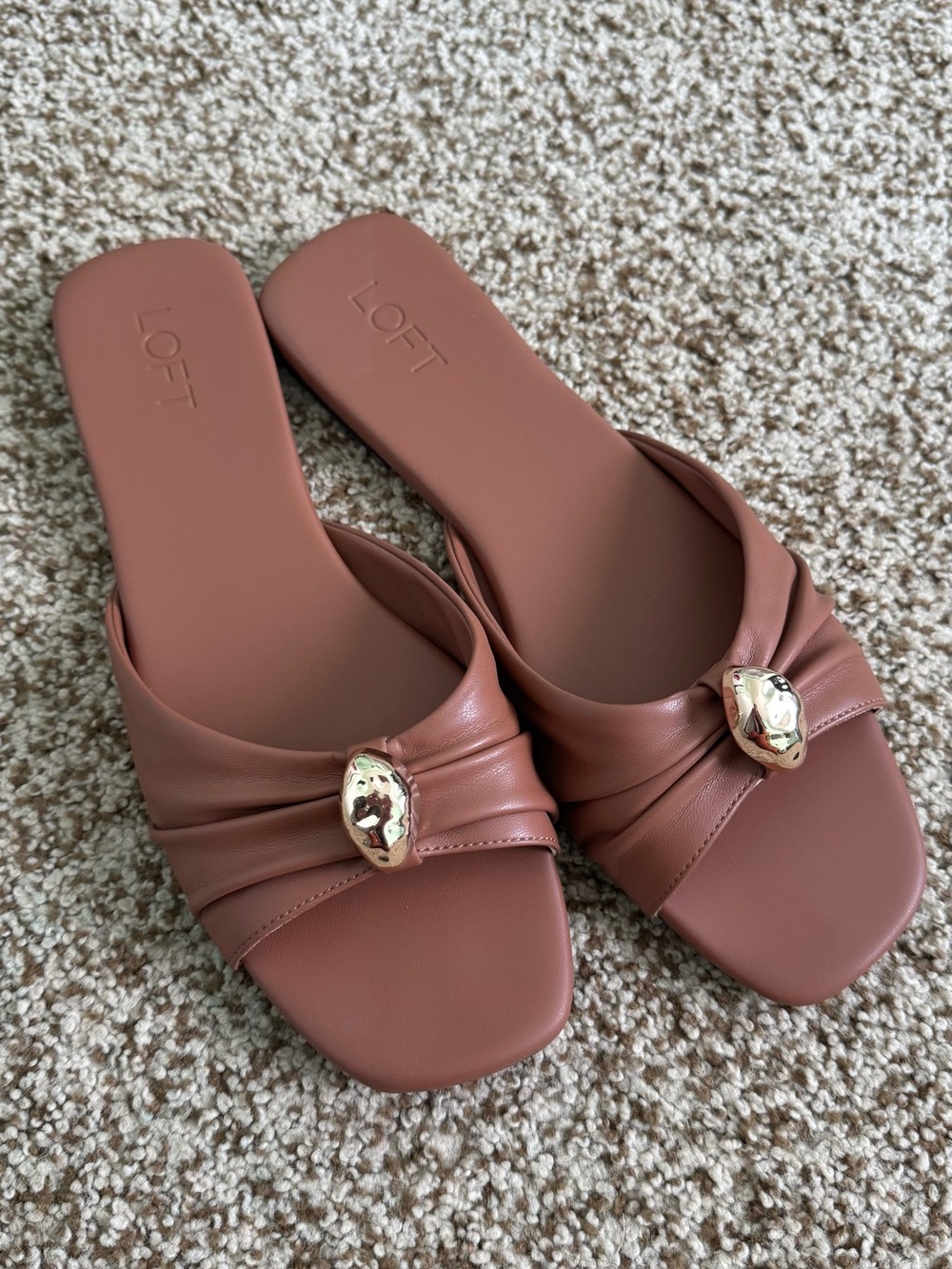 LOFT Mauve Brown Slide Mules with Gold Accent